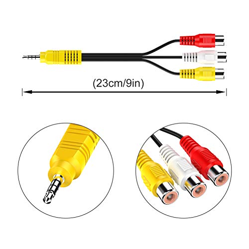 3.5MM to 3 RCA Cable ，2 Pack Video AV Component Adapter Cable