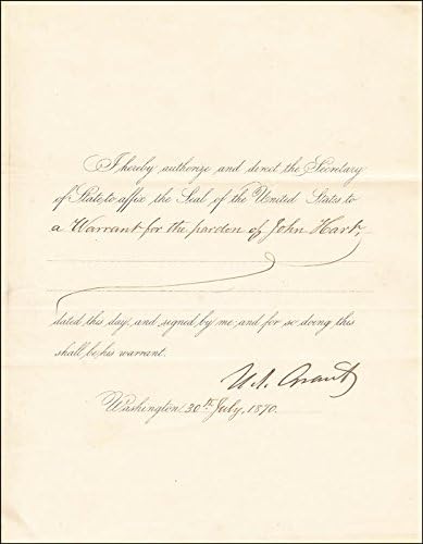 Amazon Com President Ulysses S Grant Presidential Warrant Signed 07 30 1870 Entertainment Collectibles