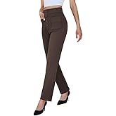 keriffe High Waist Stretchy Womens Dress Pants with Pockets Straight Leg Business Casual Work Trousers Office Slacks