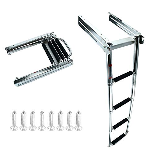 DasMarine 4 Step Ladder Under Platform Sliding Ladder Stainless Steel