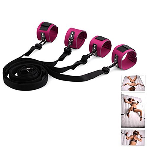 Eoeyog Bed Restraint Bondage Toys, Fetish Bed Bondage Harness - Adjustable Straps Fit Almost Any Size Mattress - Sex Furniture with Soft Handcuffs for Bondage Collection SM/BDSM Roleplay, Purple