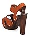 Women Leatherette Peep Toe Studded Wooden Chunky Heel Clog Sandal EB05 - Tan