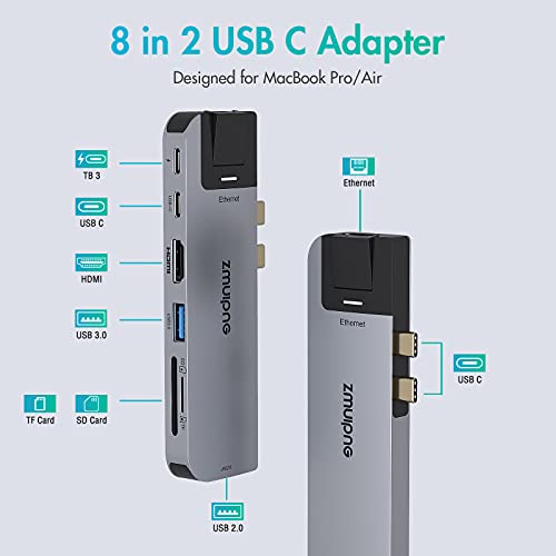 USB C Adapter for MacBook Pro, MacBook Air Adapter Multiport Accessories, 8 IN 2 Mac USB Adaptor with 4K HDMI,Ethernet,2 USB,SD/TF, PD USBC Hub Dongle for MacBook Pro Air 2020/2019/2018 16" 15" 13" - Image 3