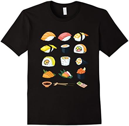 Mens Japanese Sushi Specialty T-Shirt Salmon Tuna Rolls Tee Medium Black
