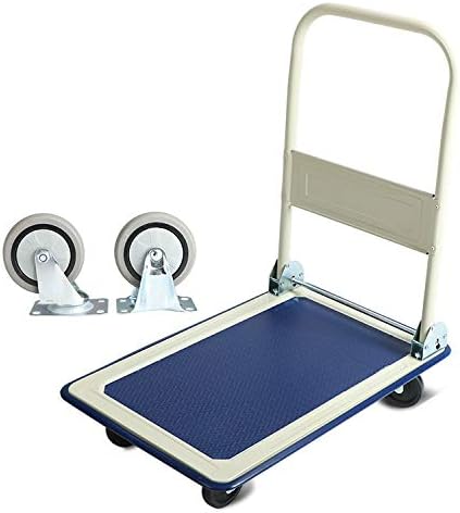 300kg Capacity Platform Truck with 2 Swivel Castor - Multi-Functional Folding Steel Platform Trolley for Easy Transportation/Heavy Lifting Blue/White