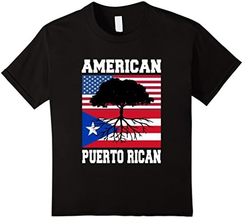 Kids PUERTO RICAN AMERICAN FLAG T-shirt Puerto Rico Grown Root 12 Black