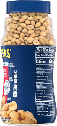 PLANTERS PEANUTS, DRY ROASTED PEANUTS, LIGHTLY SALTED SNACK MIX, SNACKS FOR ADULTS – 16 OZ. JARS, PACK OF 12 PLANTERS NUTS