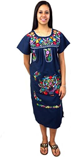 Leos Imports Women's Mexican Dress Tehuacan (XXL, Navy Blue)