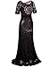 Vijiv 1920s Long Wedding Prom Dresses 2/3 Sleeves Sequin Beaded Party Formal Evening Gowns Black