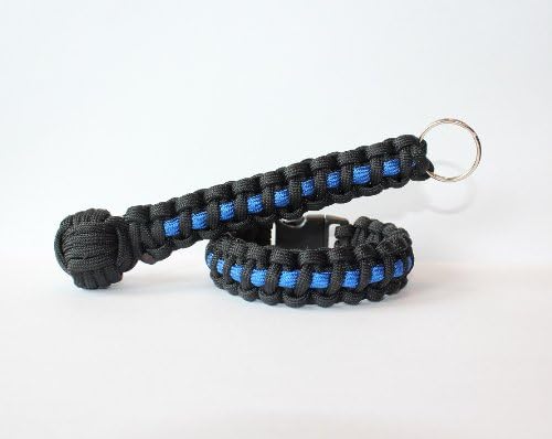 6" Cobra Weave 550 Thin Blue Line Paracord keychain 3/4" with matching bracelet