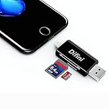 Difini Micro SD Card Reader, TF Memory Card Camera Reader Adapter Lightning Connector, External Storage Memory Expansion Compatible iPhone/iPad/Android Phones/Mac/PC, 3 in 1 (Black)
