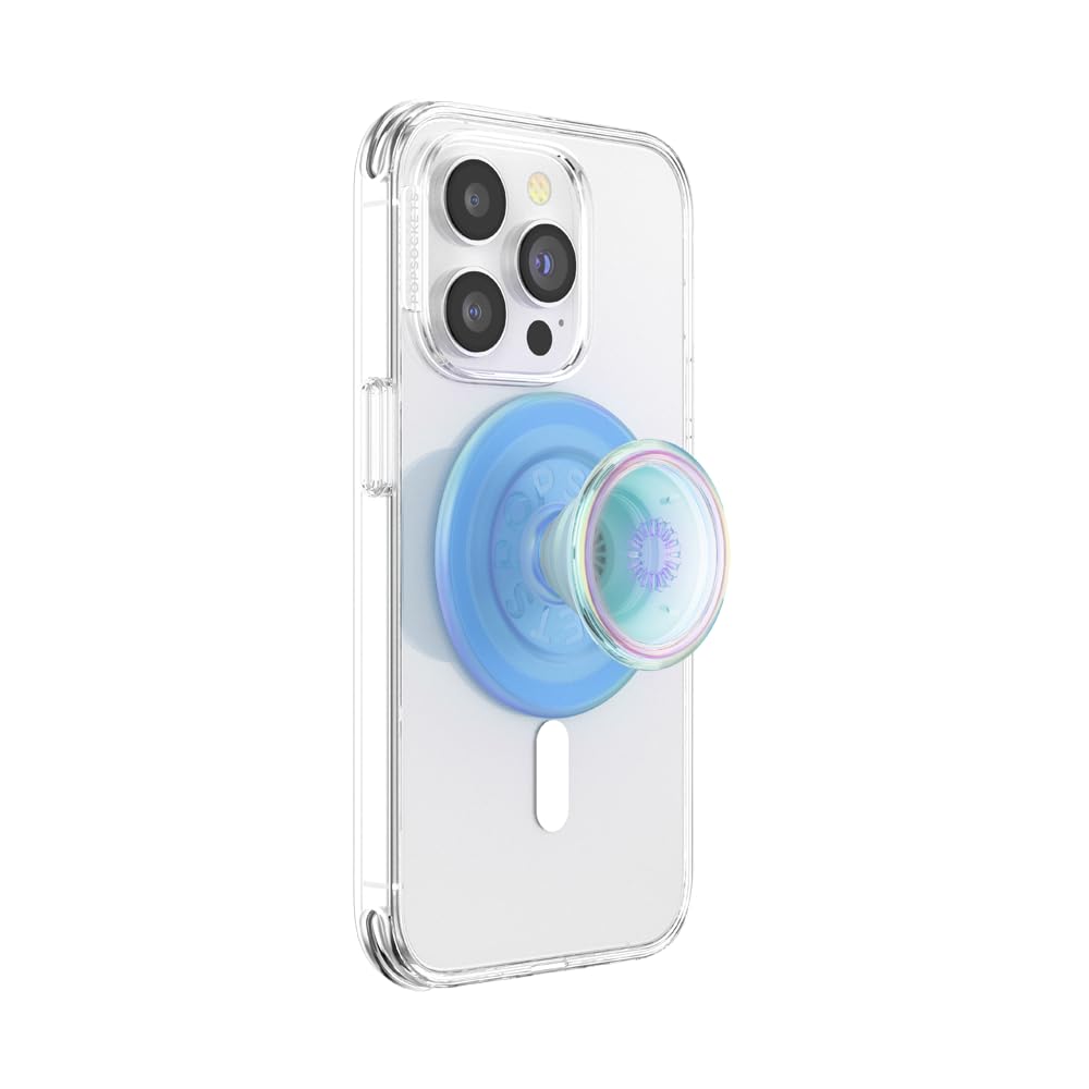 PopSockets Phone Grip for MagSafe with Kickstand, Magnetic Stand, Swappable Top, Secure Hold for iPhone MagSafe Cases, Phone & Tablet Grip - Blue Opalescent Translucent Image