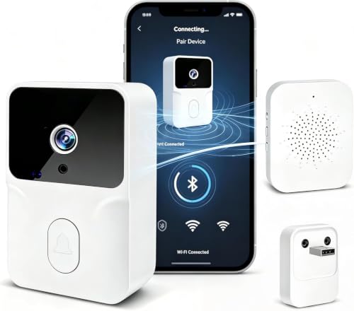Genérico Wireless Video Doorbell with 2.4GHz WiFi, HD Video Doorbell Smart Door Bell with Camera, Night Vision, Two-Way Audio, Easy Installation by App Own Account