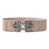 JASGOOD Girl's Fashion Vintage Wide Elastic Stretch Adjustable Waist Cinch Belt Beige Size Large