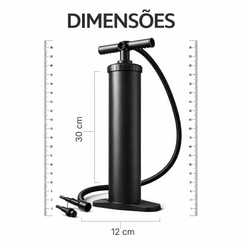 Bomba de Ar Manual Portátil para Colchão Inflável, Piscina, Boias e Bolas | Plástico Resistente, Mangueira Flexível, Bicos Adaptadores