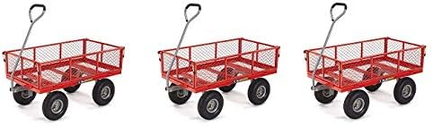 Gorilla Carts GOR800-COM Steel Utility Cart with Removable Sides, 800-lbs. Capacity, Red (3-(Pack))