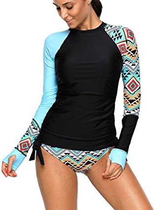 CXQWAN Women's Swimwear Bikini High Turtleneck Long Sleeved Colors Printed Belted Triangle Split Comfortable Sexy Swimming Swimsuits