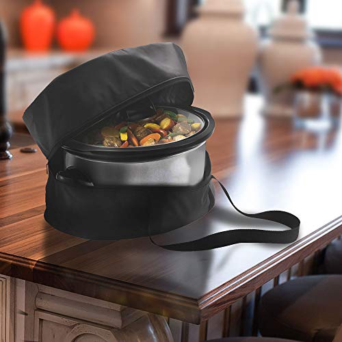 Oval Casserole Carrier Travel Bag for 7-Quart Accomodates Most Capacity Slow Cookers Easilyslow Cookers Thermal Material Allows for Transportation of Hot and Cold Meals with Interior Lid Strap Black - Thumbnail 2