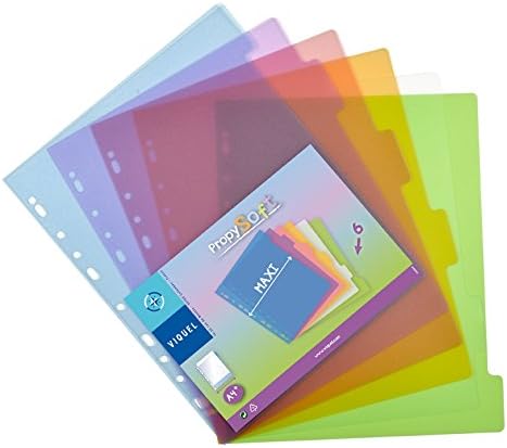 Viquel - Set of 6 Plastic dividers - Maxi Format (24.5 x 30.5 cm) - for A4 Maxi Format Binder or Lever Arch File