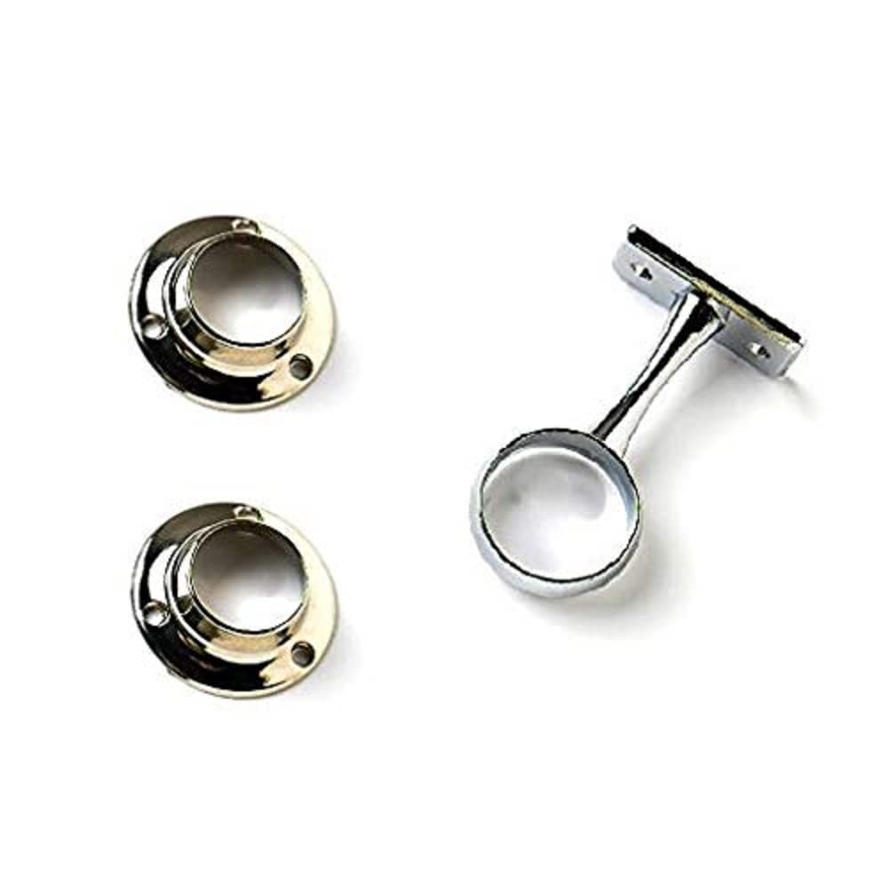 Merriway BH04412 (3 Pcs) Chrome Wardrobe Clothes Tube Rail Rod Hanging Support Kit, 19mm (3/4 inch) - Pack of 1 x Centre Support Bracket and 2 x End Sockets