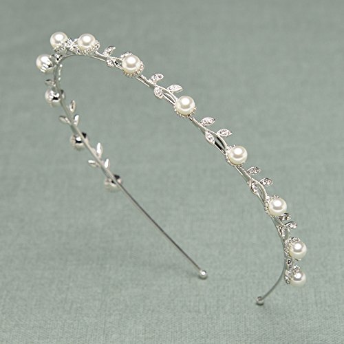 SWEETV Stunning Pearl Headband Rhinestone Tiara Wedding Hair Band Flower Head Pieces Jewelry