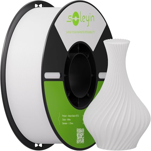 Creality Filamento Soleyin Basic PETG 1,75mm para Impressora 3D, Velocidade de 200mm/s, Impressão fluida sem entupimentos, Bobina de 1kg (2,2lb) para A Maioria das Impressoras 3D FDM (Branco)