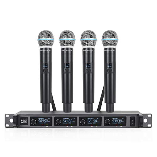 XTUGA Professional Wireless Microphone, Karaoke Microphone UHF 4 Channel Wireless Microphone System, All-Metal Construction, Fixed Frequency A140