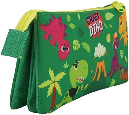 SRVertex Into The Jungle Triple Pocket Pencil Case, 22cm Large Stationery Case for Kids Zip Closure