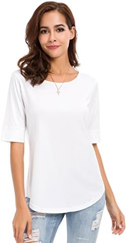MOQUEEN Womens Crew Neck Loose Fitting Cotton Casual Top, White, X-Large/US 12