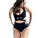Lukitty Women's 2PCS Plus Size High Waist Strappy Bikini Set Swimsuits Swimwear 5XL Black