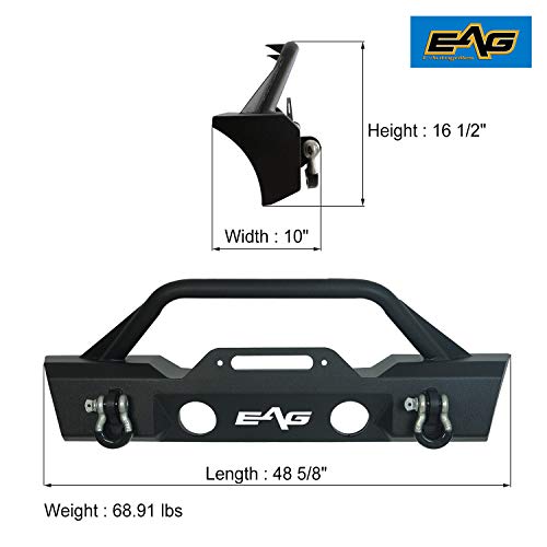 EAG Stubby Front Bumper W/Fog Light Holes Fit for 0718 Wrangler JK