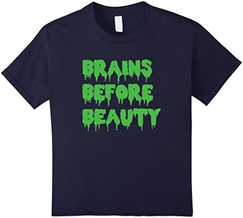 Kids Brains Before Beauty Funny Zombie T-Shirt 10 Navy