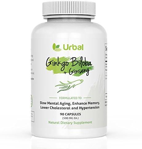 Ginkgo Biloba plus Panax Ginseng by Urbal - Best for Brain - Extra Strength - Premium non-GMO - 500 mg - 90 Veggie Capsules