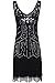 BABEYOND Women's Flapper Dresses 1920s V Neck Beaded Fringed Great Gatsby Dress Black