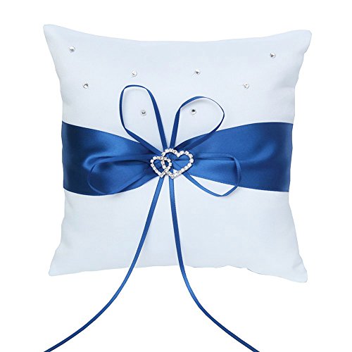 ARKSU 5pcs Wedding Sets Flower Girl Basket + Ring Bearer Pillow + Guest Book with Pen + Pen Set Holder + Bride Garter for Rustic Bridal Wedding Shower Ceremony Anniversary-Dark Blue