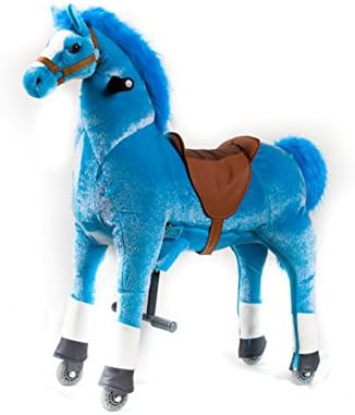 Mofawangzi Saddle-less Rocking Ride on Pony Toys Walking Horse Cycle Toy with Wheels and Foot Rest without Battery or Electricity Mechanical, Blue&amp;White Medium for 3-8 Age