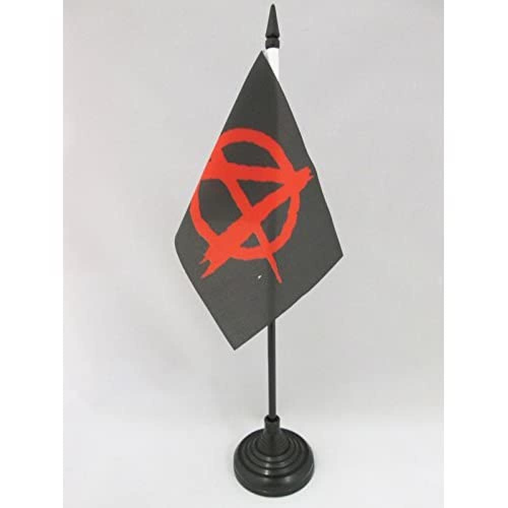 AZ FLAG - Anarchy Black and red Table Flag 4'' x 6'' - Arnachism Movement Office Mini Banner 100% Polyester 15 x 10 cm - Mini Desk Flag with 10'' Pole and Black Plastic Base