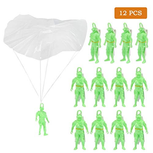 BUYGOO 12Pcs Toy Parachute, Glow in The Dark Paratrooper with Parachute Toys Set, Tangle Free Throwing Hand Throw Parachute Army Man Toss It Up and Watching Landing Outdoor Toys for Kids - Thumbnail 7