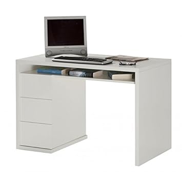 Composad Desk With Three Drawers Glossy White Lacquer 110 X 60 X H75