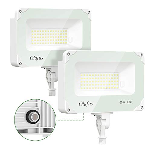 Olafus 60W 2 Pack Dusk to Dawn LED Security Lights with Photocell, 6000LM Outdoor Security Flood Light with Knuckle Mount (300W Equiv.), IP66 Waterproof 5000K Daylight Yard Light for Area Lighting