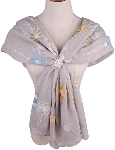 Jesmei Large Long Fashion Embroidered Floral Scarf with Scarf buckle (Ashy)