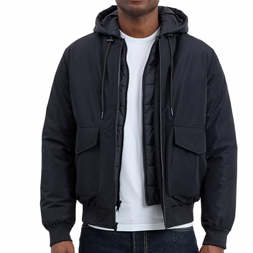 Michael Kors Mens Puffer Bomber Jacket for Men with Insulating Vest-Style Bib,…