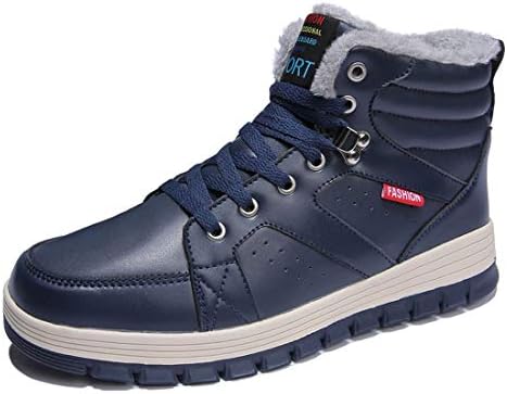 Laiwodun Men's Sneakers Snow Boots Warm Leather Fur Lined Non Slip Casual Outdoor Boots High Rise Skateboarding Shoes