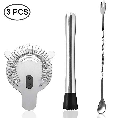 Senhai Rostfreier Stahl Cocktail Muddler, Spiral-Mischlöffel & 4-Prong Bar Sieb, Hausbar Kneipier Muddling Tool Set – Bild 3