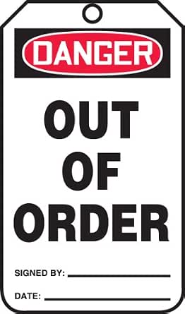 Accuform Signs Mdt167Ctp Safety Tag, Legend "Danger Out Of Order", 5.75" Length X 3.25" Width X 0.010" Thickness, Pf-Cardstock, Red/ Black On White (Pack Of 25) (846642046873)