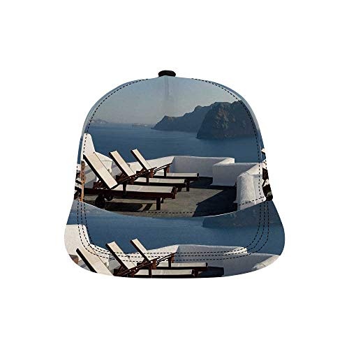 Travel Decor Comfortable Hat,Sunlounger at Terrace in Santorini Greece Resort Relaxation Aegean for Home,One Size