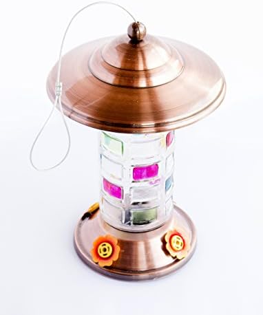 Best Copper Hummingbirds Feeder with Mosaic Painted Glass With 4 Nectar Feeders in Beautiful &amp; Unique Design - Great Gift for Hummer Lovers! 100% Satisfaction Guarantee! (Newest Model)