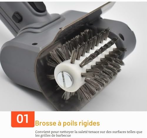 Brosse à Barbecue Électrique sans Fil, Nettoyant BBQ Rechargeable en Acier Inoxydable, Autonomie 100 Min, Étanche IPX7 pour Grilles de Cuisson et Fours