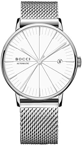 BOCCI Mens White Watch Japanese Automatic Movement Mechanical Watch Minimalist Wrist Watch Luminous with Date Bauhaus Style