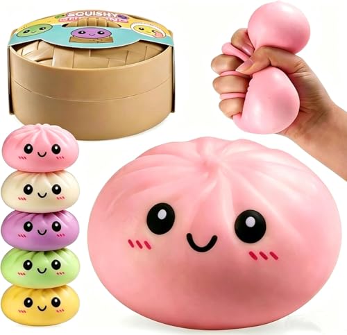 SLEEPHEAD® Dumpling Squishies, Glitter Dumpling Mystery Box, Colorful Dumplings Stress Balls Fidget Sensory Toy, Stocking Stuffers with Food Steamer Stretchy Desk Toys (Pink)